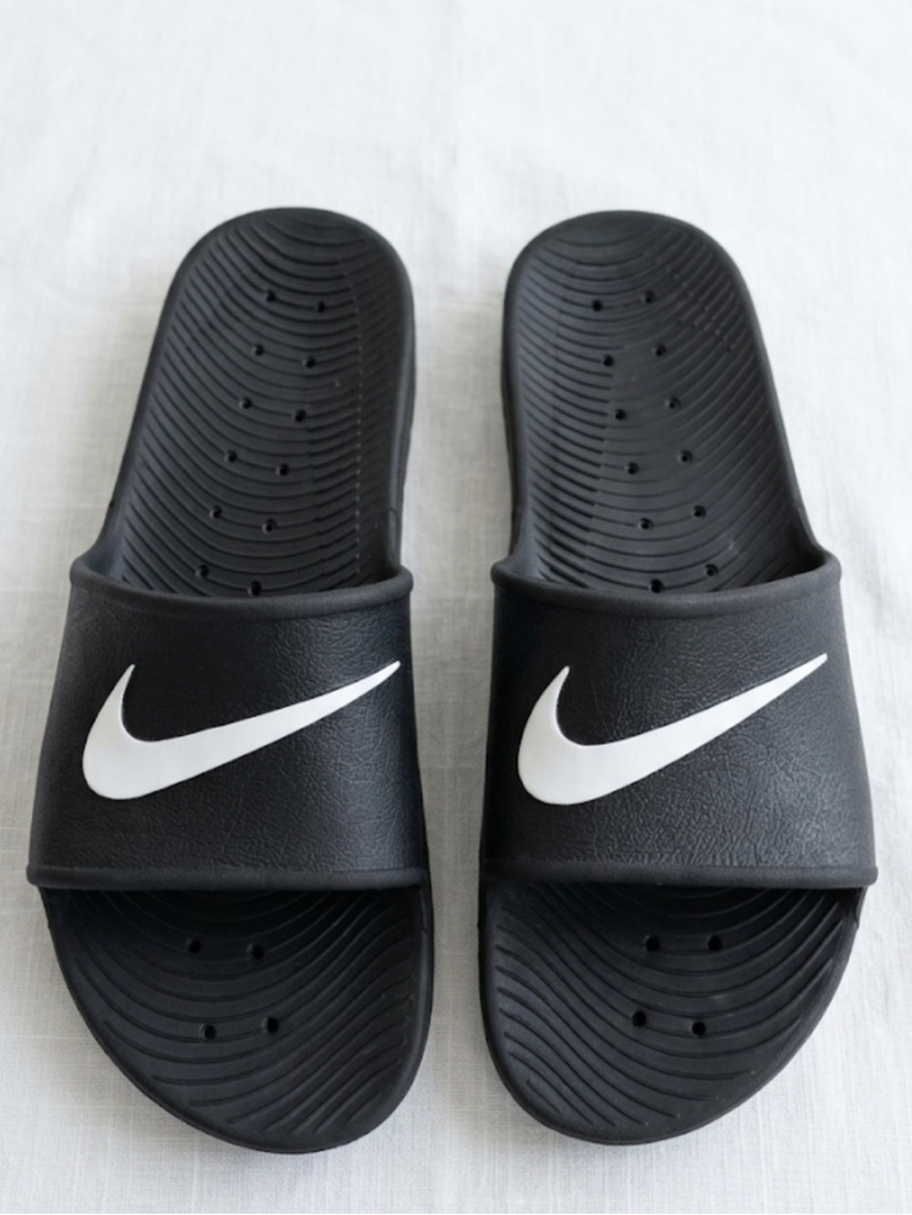 Nike Black Slide Sandals with White Swoosh Logo
